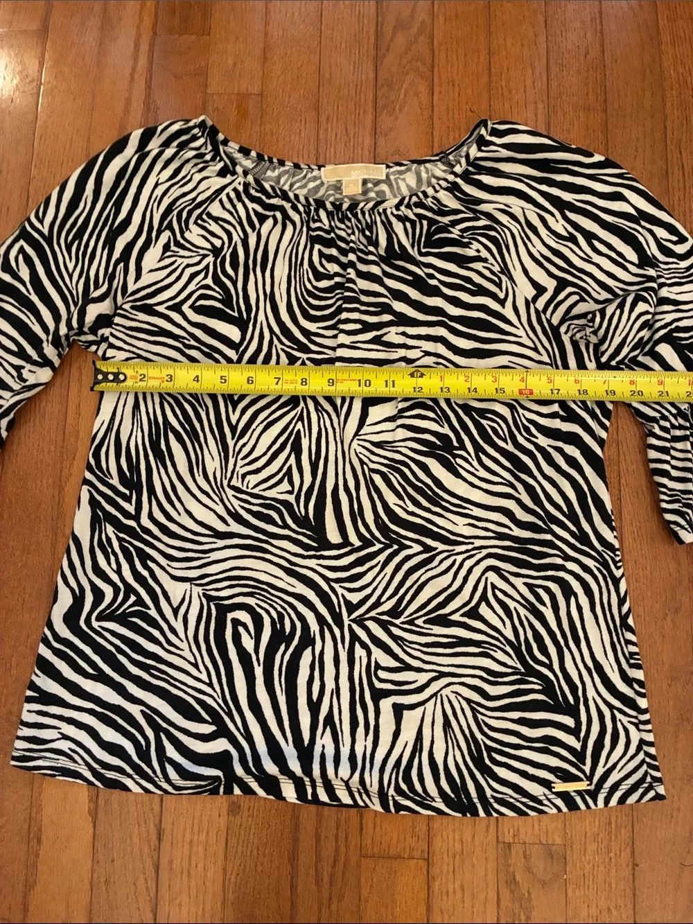 Michael Kors Black and White Zebra Print 3/4 Bell Sleeve Top Size M